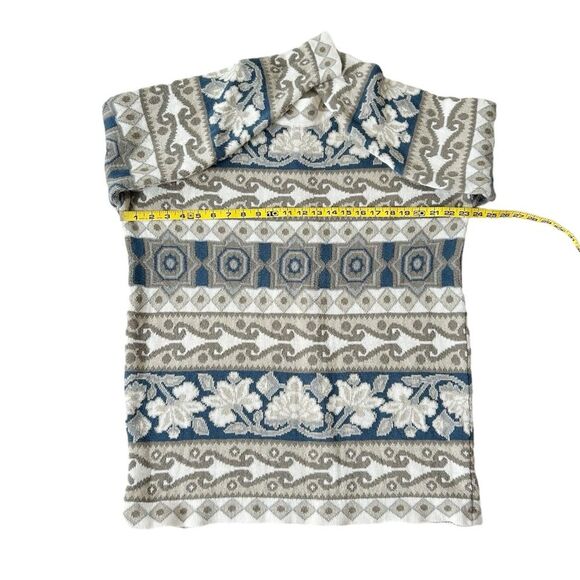 Express Vintage Women’s Oversized Long Sleeve Beige Teal Patterned Sweater Sz S - Picture 7 of 10